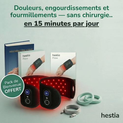 Hestia Flow — Pack de Bienvenue offert : douleurs, engourdissements et fourmillements, sans chirurgie, en 15 minutes par jour